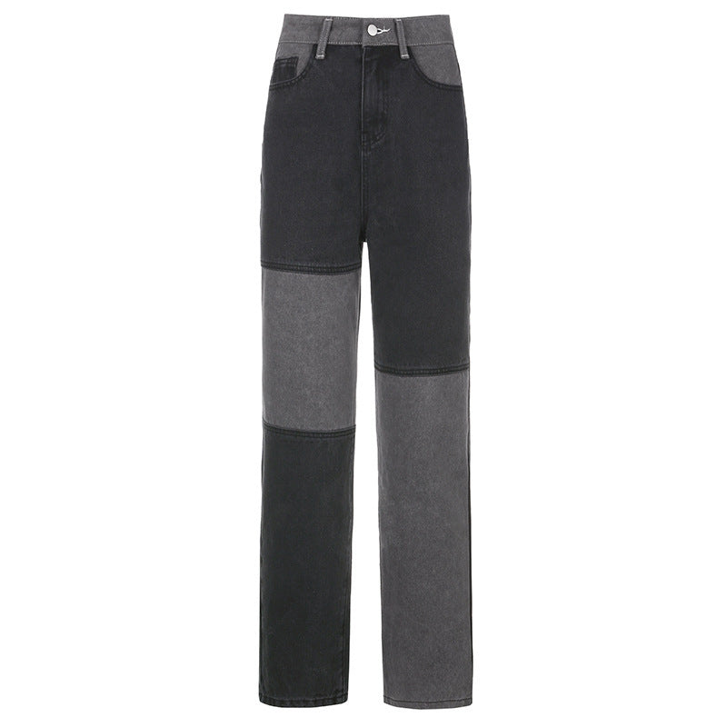 Women's Gray And Black Contrast Stitching Hip-Hop Street Style Jeans Women Abyssal Gear