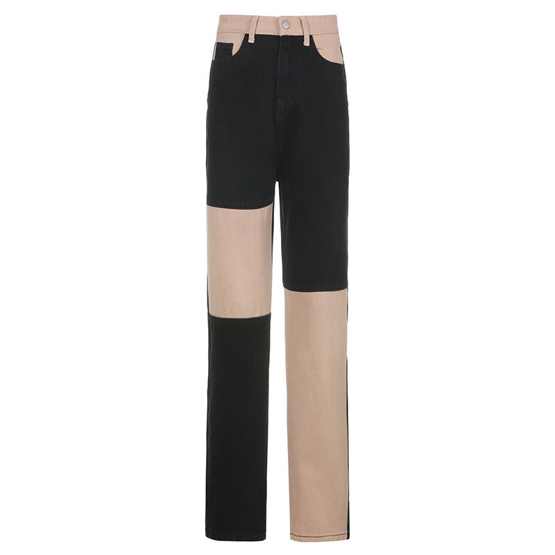 Women's Gray And Black Contrast Stitching Hip-Hop Street Style Jeans Women Abyssal Gear