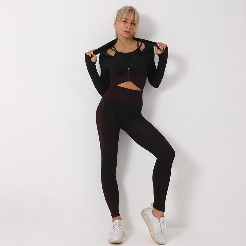 3-Piece Seamless Yoga Set – Crop Top, Bra & Leggings | Abyssal Gear