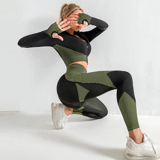 3-Piece Seamless Yoga Set – Crop Top, Bra & Leggings | Abyssal Gear