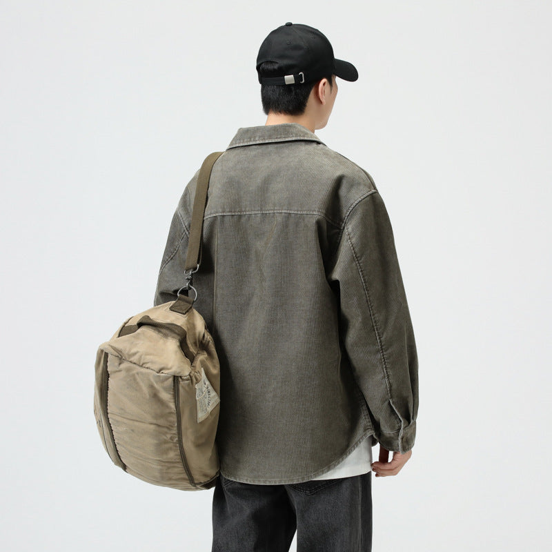 Abyssal Gear Men's Multi-pocket Loose Solid Color Button down Shirt